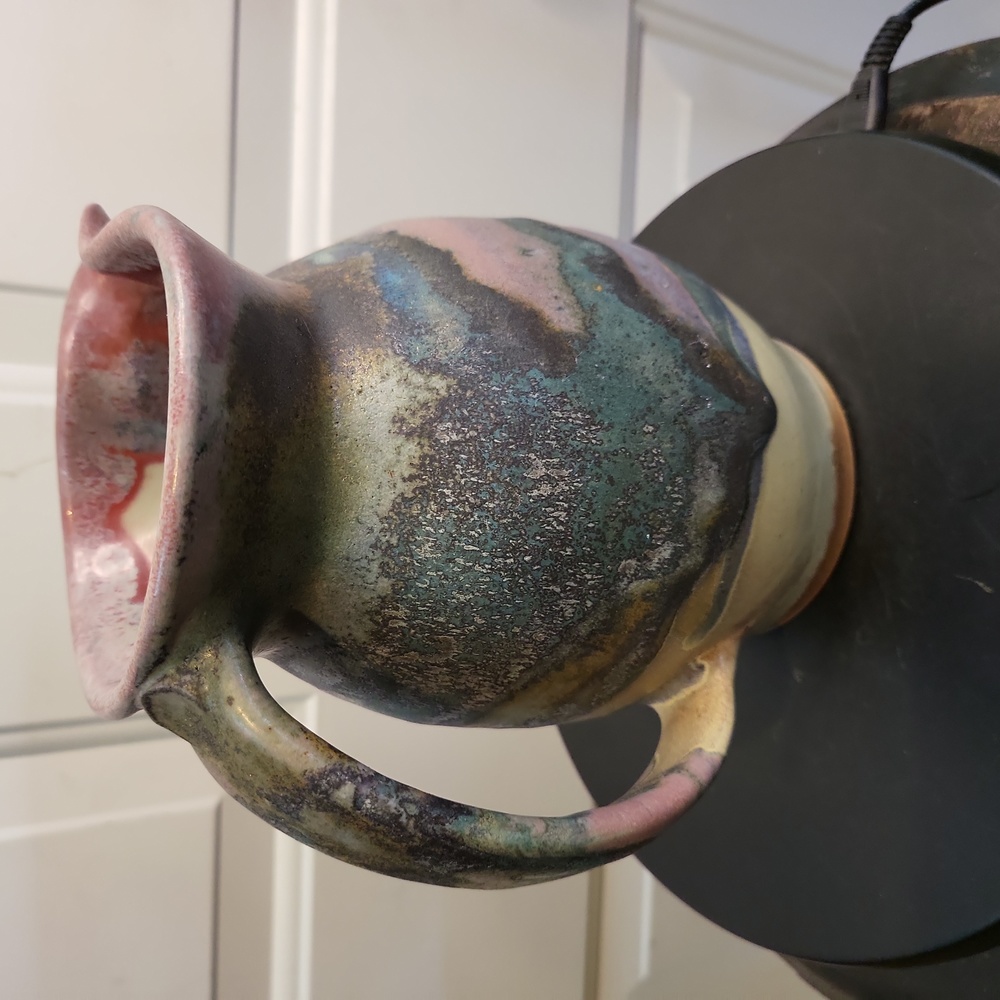 Joe Winter Signed Raku Pottery Studio Ceramic Pitcher Vase Vessel 7" - Picture 6 of 10